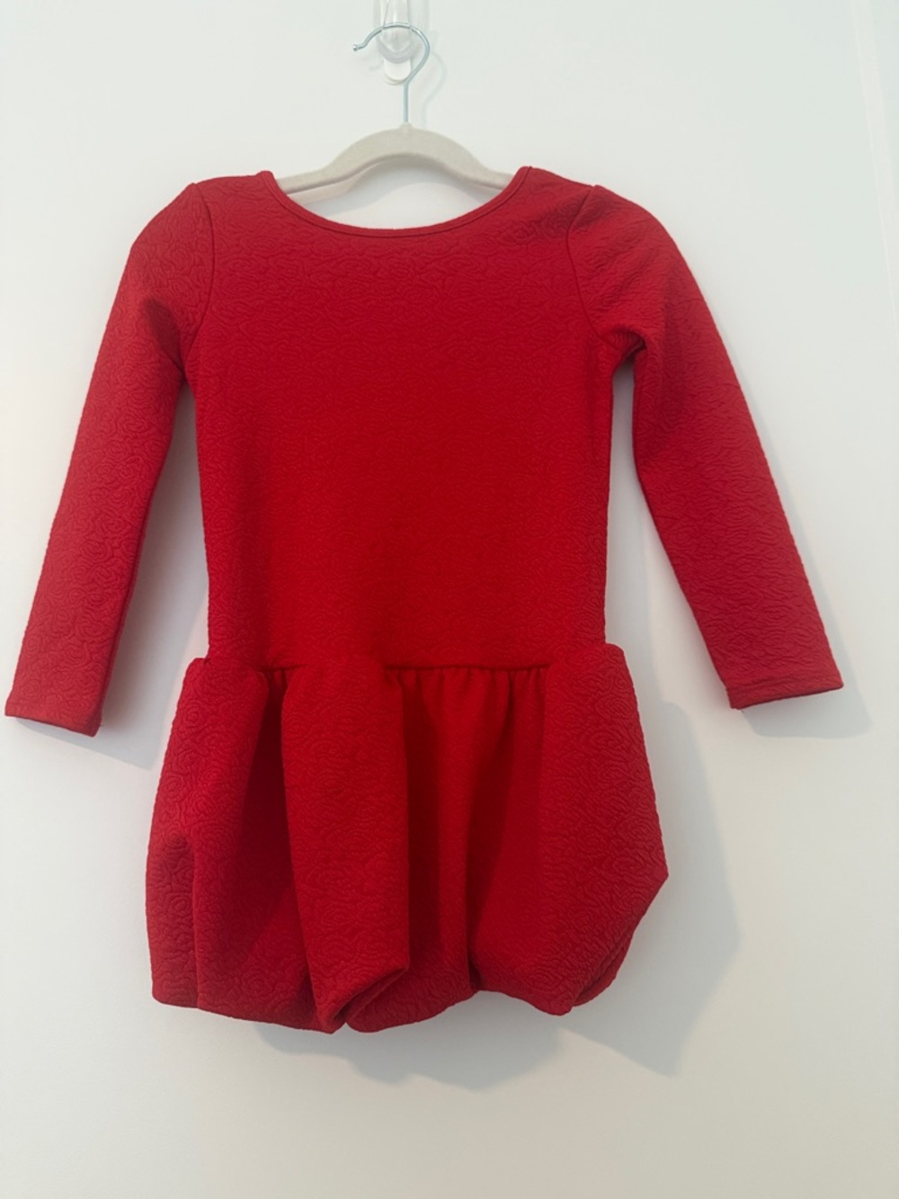 H&M Red Long-Sleeve Textured Bubble Dress